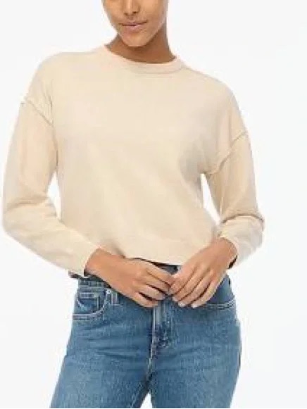 J. Crew Drop-Shoulder Oatmeal Classic Crew Cotton Boxy Pullover Sweater Xl